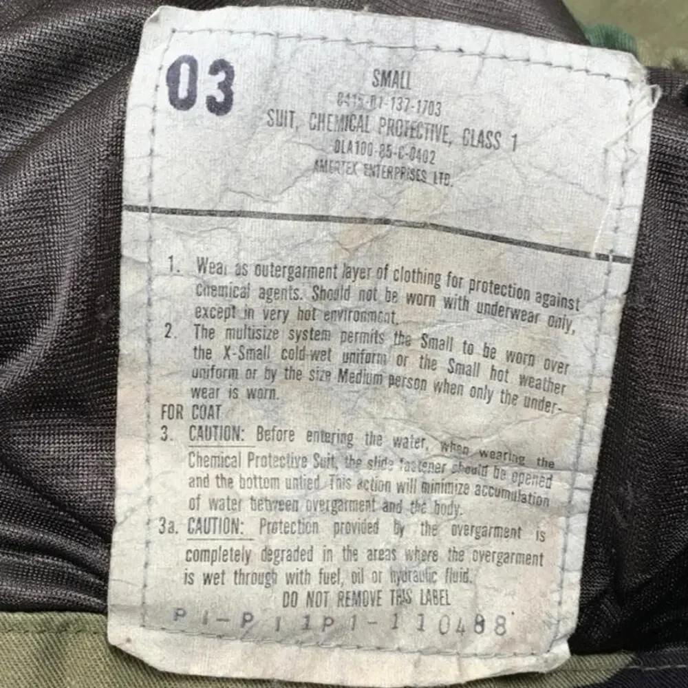 Men Army‎ Military Camo Chemical Protection Jacket Pants Suit Lined Sz S Cargo